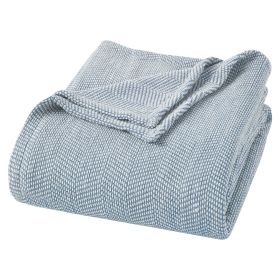 Maya Chenille Herringbone Soft Textured Medium Weight Cotton Blanket (Color: Blue, size: Twin)