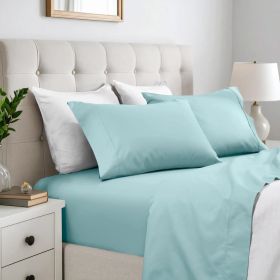 600 Thread Count Cotton Blend Bed Sheet Set Solid Deep Pocket (Color: Light Blue, size: King)