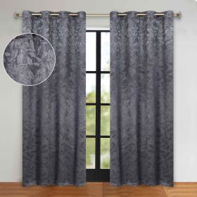 Blackout Curtains Leaves Pattern Room Darkening Grommet 2 Panels (Color: Charcoal, size: 52" X 84")