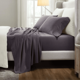 Chloe 100% Cotton Linen Texture Vintage Wash Deep Pocket Bed Sheet Set (Bedding size: King, Color: Plum)