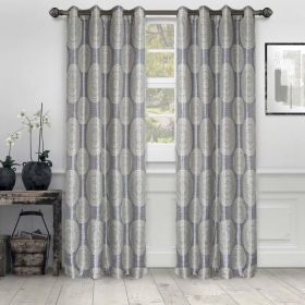 Cordon Jacquard Grommet Floral Medallion Curtain Panel Set (Color: Cream, size: 52" X 84")