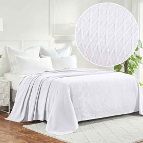100% Cotton Thermal Blanket – Diamond Weave All-Season, Lightweight & Breathable (Color: White, size: California King)