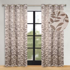 Leaves Room Darkening Washable Blackout Curtain Panels, Set of 2 (Color: Espresso, size: 70" x 63")