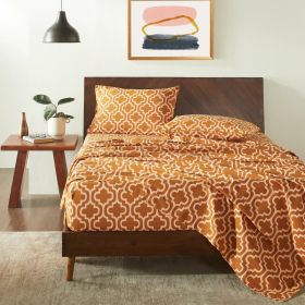 100% Cotton Flannel Bed Sheet Set Trellis Deep Pocket (Color: Pumpkin, size: Full)