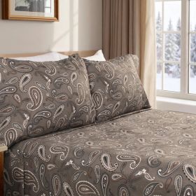 100% Cotton Flannel Bed Sheet Set Floral Paisley Deep Pocket (Color: Grey, size: Twin)