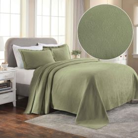 Lightweight Cotton Bedspread Set 3-Piece Paisley Jacquard Matelassé (Color: Sage, size: King)