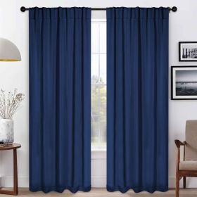 Blackout Window Curtains Solid Room Darkening Back Tab Set of 2 (Color: Navy Blue, size: 52" x 72")