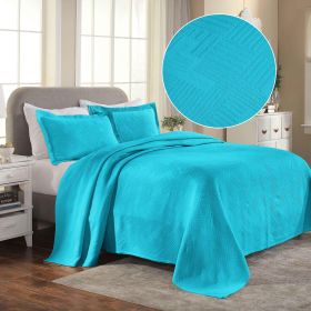 Lightweight Cotton Bedspread Sets 3-Piece Geometric Fret Jacquard Matelassé Scalloped (Color: Peacock Blue, size: Queen)