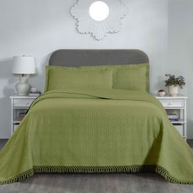 Lightweight Cotton Bedspread Set 3-Piece Remi Geometric Fringe Jacquard (Color: Sage, size: King)