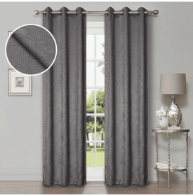 Blackout Window Curtains Waverly Geometric Room Darkening Washable Set of 2 (Color: Silver, size: 52" x 63")