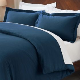 100% Cotton Flannel Solid Modern Fuzzy Duvet Cover Set (Color: Navy Blue, size: Twin)