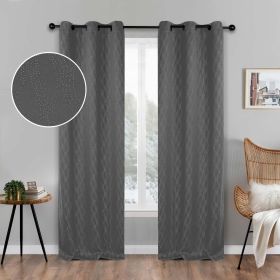 Blackout Window Curtains Zuri Textured Waves Room Darkening Set of 2 (Color: Charcoal, size: 42" X 108")