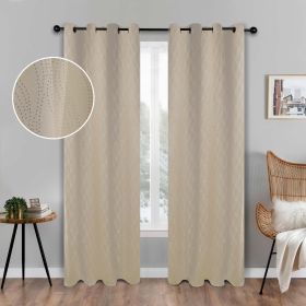 Blackout Window Curtains Zuri Textured Waves Room Darkening Set of 2 (Color: Ivory, size: 52" x 108")