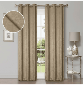 Blackout Window Curtains Waverly Geometric Room Darkening Washable Set of 2 (Color: Tan, size: 52" X 84")