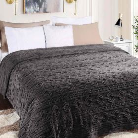 Fleece Blanket – Arctic Boho Knit Jacquard - Plush, Cozy Warmth (Color: Charcoal, size: Twin)