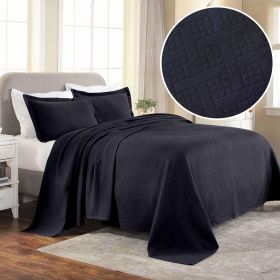 Lightweight Cotton Matelassé Bedspread Set 3-Piece Basketweave Jacquard (Color: Navy Blue, size: King)
