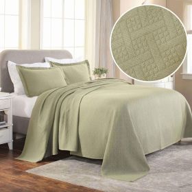 Lightweight Cotton Matelassé Bedspread Set 3-Piece Basketweave Jacquard (Color: Sage, size: Queen)