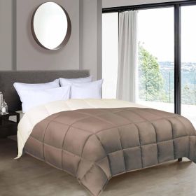 Brushed Microfiber Down Alternative Comforter Reversible (Color: Ivory-Taupe, size: Twin)