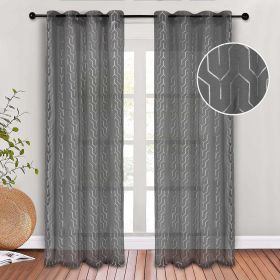 Cormac Printed Geometric Trellis Sheer Curtain Set of 2 Panels (Color: Grey, size: 52"x96")