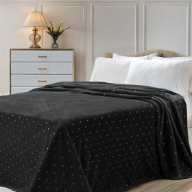 Fleece Plush Medium Weight Fluffy Soft Decorative Polka Dot Blanket (Color: Black, size: Throw)