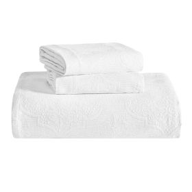 Florin Cotton Matelasse Weave Jacquard Scroll Medallion Bedspread Set (Color: White, size: King)