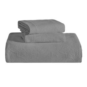 Florin Cotton Matelasse Weave Jacquard Scroll Medallion Bedspread Set (Color: Grey, size: King)