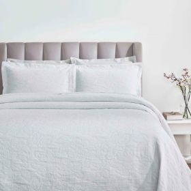 Cotton Bedspread Sets 3-Piece Hibiscus Floral Jacquard Matelassé (Color: White, size: California King)