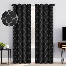 Imperial Trellis Washable Room Darkening Blackout Curtains, Set of 2 (Color: Black, size: 42" X 84")