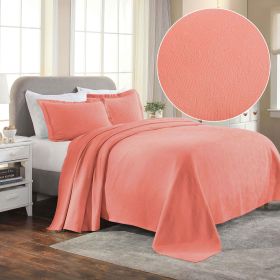 Lightweight Cotton Bedspread Set 3-Piece Paisley Jacquard Matelassé (Color: Coral, size: King)