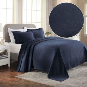 Lightweight Cotton Bedspread Set 3-Piece Paisley Jacquard Matelassé (Color: Navy Blue, size: Twin)