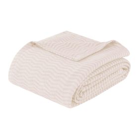 Jena Cotton Textured Chevron Lightweight Woven Blanket (Color: Ivory, size: Twin)