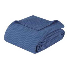 Jena Cotton Textured Chevron Lightweight Woven Blanket (Color: Merritt Blue, size: Twin)