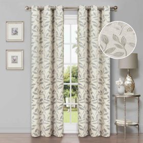 Leaves Machine Washable Room Darkening Blackout Curtains, Set of 2 (Color: Ivory, size: 52" x 63")