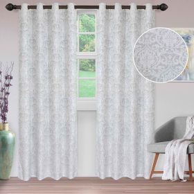 Lotus Jacquard Floral Damask Semi Sheer Curtain Panel Set (Color: Light Grey, size: 52" X 84")
