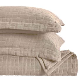 Madrid Cotton Medium Weight Geometric Matelasse Bedspread and Sham Set (Color: Beige, size: California King)