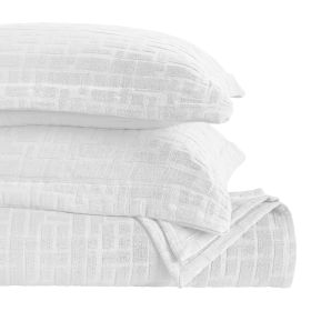 Madrid Cotton Medium Weight Geometric Matelasse Bedspread and Sham Set (Color: White, size: California King)