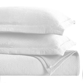 Peploi Medium Weight Jacquard Matelasse Floral Wreath Bedspread Set (Color: White, size: California King)