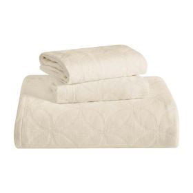 Lightweight Cotton Bedspread Sets 3-Piece Serenity Wedding Ring Jacquard Matelassé (Color: Ivory, size: Queen)