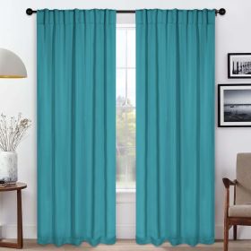 Blackout Window Curtains Solid Room Darkening Back Tab Set of 2 (Color: Aqua, size: 52" x 96")