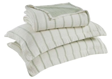 Valencia Cotton Reversible Medium Weight Matelasse Bedspread Set (Color: Sage, size: California King)