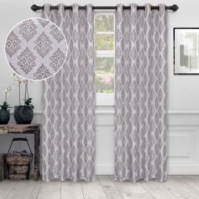 Venetian Damask Jacquard Grommet Traditional Curtain Panel Set (Color: Nickel, size: 42" X 108")