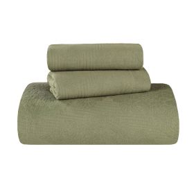 Victory Cotton Matelasse Scrolling Medallion Airy Bedspread Set (Color: Sage, size: King)