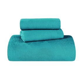 Victory Cotton Matelasse Scrolling Medallion Airy Bedspread Set (Color: Teal, size: King)