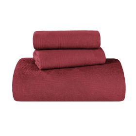 Victory Cotton Matelasse Scrolling Medallion Airy Bedspread Set (Color: Garnet, size: King)