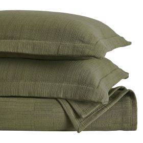 Zenith Cotton Medium Weight Geometric Matelasse Bedspread and Sham Set (Color: Olive Green, size: California King)