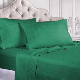 300 Thread Count Egyptian Cotton Sateen Stripe Bed Sheet Set (Color: Hunter Green, size: Queen)