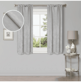 Blackout Window Curtains Waverly Geometric Room Darkening Washable Set of 2 (Color: Chrome, size: 26" X 63")