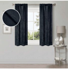 Blackout Window Curtains Waverly Geometric Room Darkening Washable Set of 2 (Color: Navy Blue, size: 26" X 63")