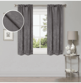 Blackout Window Curtains Waverly Geometric Room Darkening Washable Set of 2 (Color: Silver, size: 26" X 63")