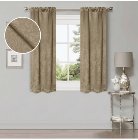 Blackout Window Curtains Waverly Geometric Room Darkening Washable Set of 2 (Color: Tan, size: 26" X 63")